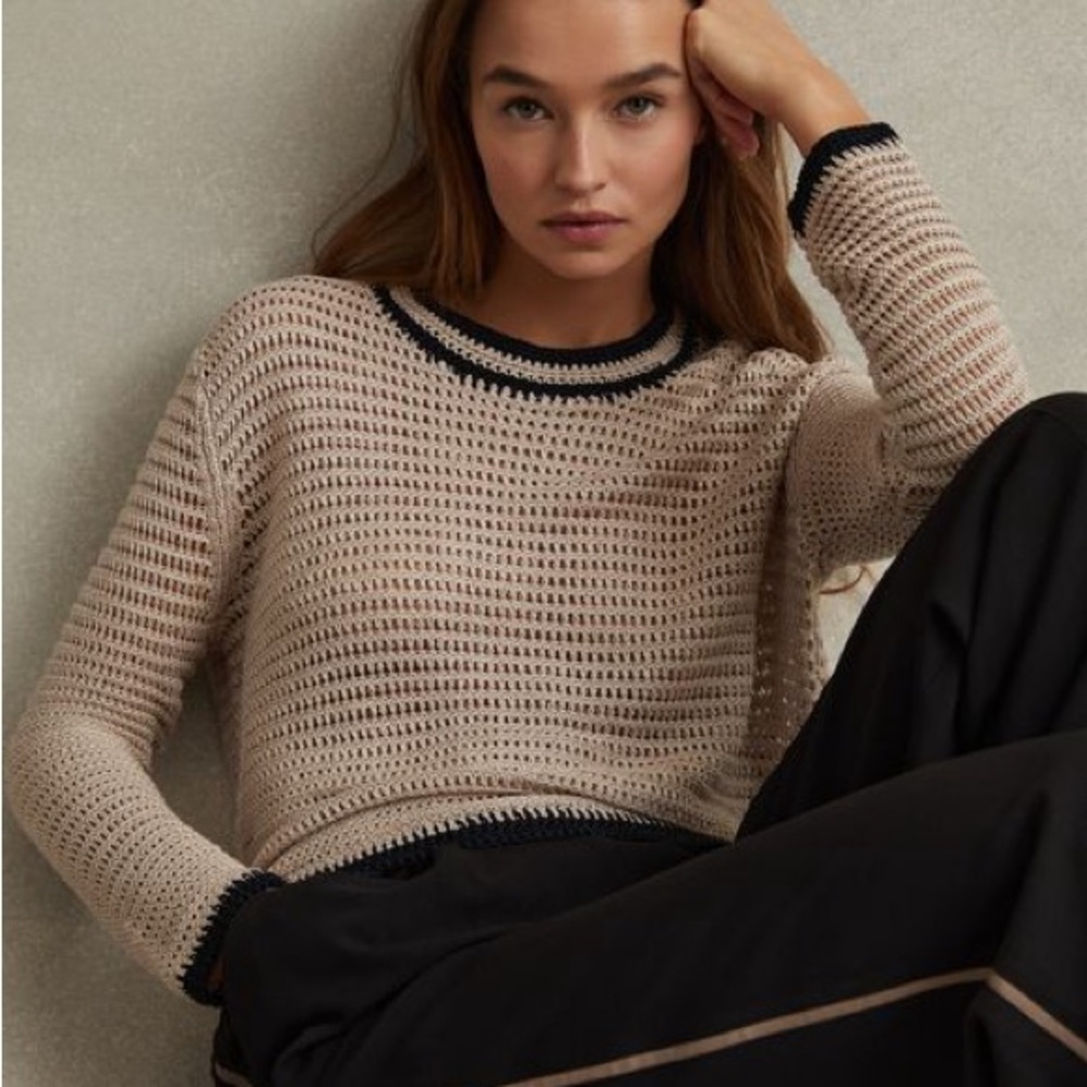 REISS ASTRID LINEN BLEND KNITTED CREW NECK JUMPER SWEATER